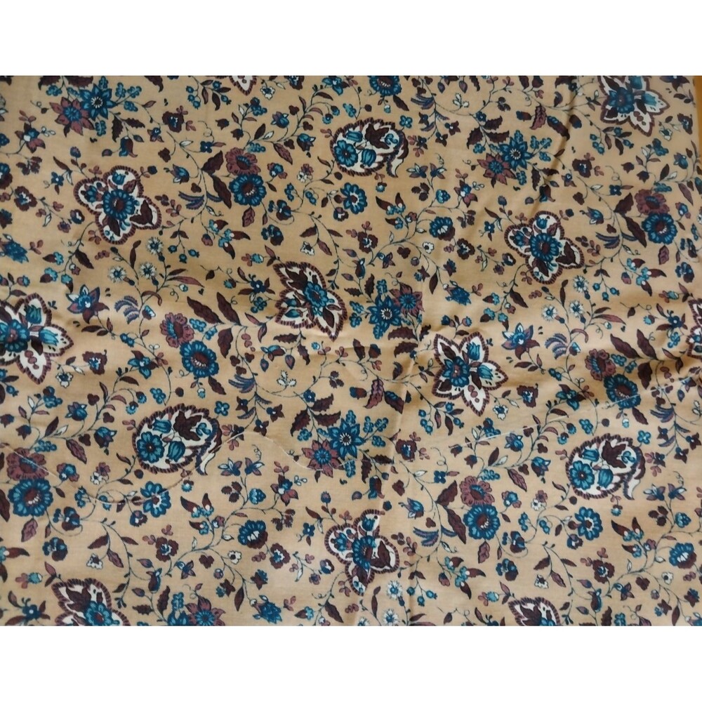 1 Yard 44" Wide Cotton Fabric VIP Cranston Print Works Beige Blue Flower